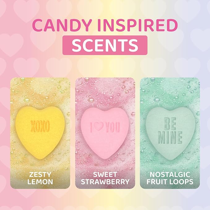 Heart Bath Bombs for Women, Girls & Teens (3 Pack) - Relaxing Bubble Bath and Spa Essential - Gift for Her with Strawberry, Lemon + Fruit Scents, Handmade in USA by Two Sisters