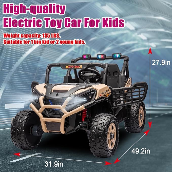 4WD UTV 24V Ride On Toys for Big Kids Ride On 2 Seater Ride On Toys Kids | 2 Seater Ride On Car for Kids Side-by-Side UTV Electric Cars for Kids Electric Ride Car Ride On Toys for Kids 4-8