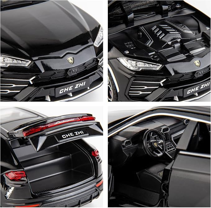 BDTCTK 1:24 Lambo Urus Car Model, Diecast Pull Back Car Toy car, Doors Open, Light and Sound, Boys Toys Kids Adults Gifts Black
