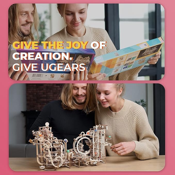 UGEARS Marble Run Spiral Hoist, 3D Puzzle, 11.2-inch Height, Wooden Marble Run Spiral Hoist Models, Mechanical Model Wooden Puzzles for Hobbyists