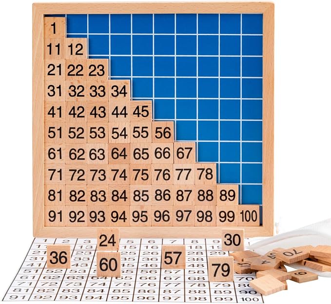 Wooden Montessori Math Hundred Board, Counting to 100 for Kindergarten, 1-100 Number Board for Toddlers, Montessori Counting Game Board with Storage Bag