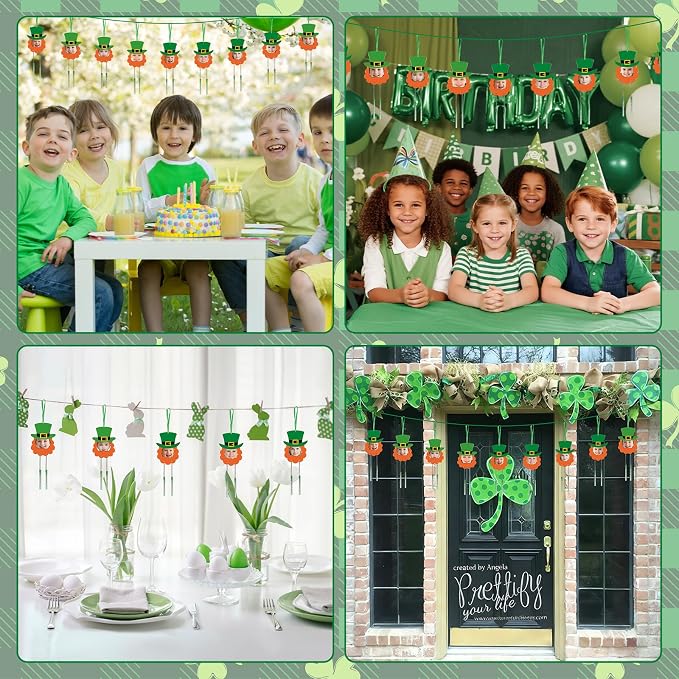 Fennoral 24 Pack St Patrick's Picture Frame Wind Chime Craft Kit for Kids Make You Own Patrick's Day Craft Kit Wooden DIY Coloring Art and Craft for Irish Classroom Art Activity Patrick's Decoration