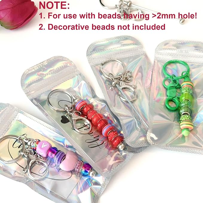 42/84/126 Pcs Beadable Keychain Bars Bulk Blank DIY Beaded Keychain Making Supplies with Bag Thank You Card