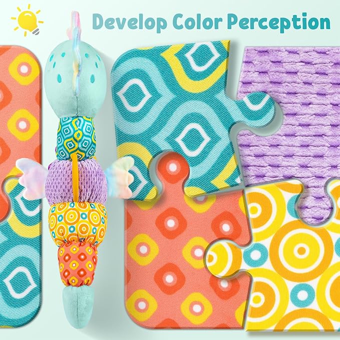 LIGHTDESIRE Baby Toys Sensory Musical Seahorse Soft Plush Stuffed Animals | Infant Toys with Teething Crinkle & Rattles for Newborn 0-3-6-12 Months Tummy Time Toys for Boys Girls Birthday Shower Gifts