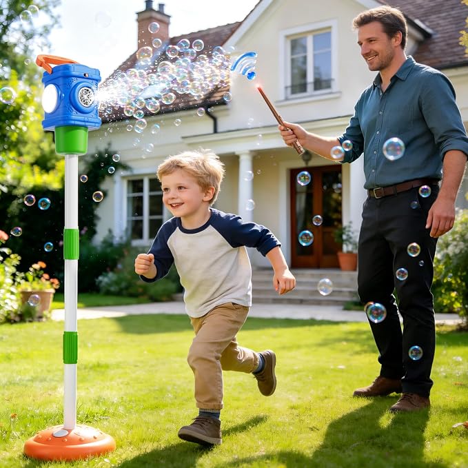 Bubble Machine for Kids, Remote Control Street Lamp Bubble Machine with Lights, Automatic Standing Bubble Tower, Outdoor Bubble Torch Toys for Wedding Summer Bubble Maker for Kids Ages 3 4 5 6 7 8 9