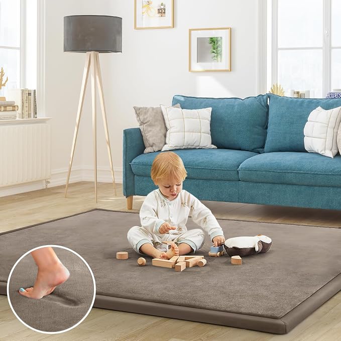 Baby Play Mat for Floor Nursery Rug Muscle Mat Area Rug Playroom Rug 47"x47" Playpen Mat Elastic Foam 1.3" Thick Crawling Mat for Babies,Toddlers, Infants, Kids,Camel