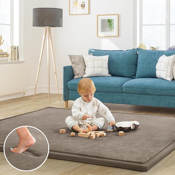 Baby Play Mat for Floor Nursery Rug Muscle Mat Area Rug Playroom Rug 59"x71" Playpen Mat Elastic Foam 1.3" Thick Crawling Mat for Babies,Toddlers, Infants, Kids,Camel
