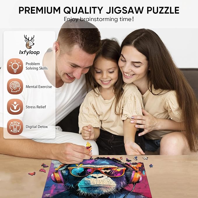 Ixfyloop Wooden Puzzles for Adults Wooden Jigsaw Puzzles for Adults Gorilla Wood Puzzles for Adults Wooden Modernist Style Adult Puzzles Birthday Gift, Pop Art Puzzle 200 Pieces 11x11.2 inch Inch