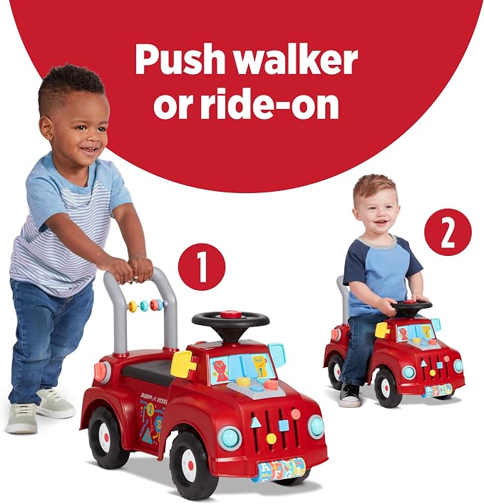 Radio Flyer Tinker Truck, for Toddlers 1-3, 3-in-1 Push Walker Ride On Car with 20 Sensory Activities, Anti-Tip Feature, Under-Seat Storage, Lights and Sounds, 42 lb Capacity, Toddler Ride On Toys