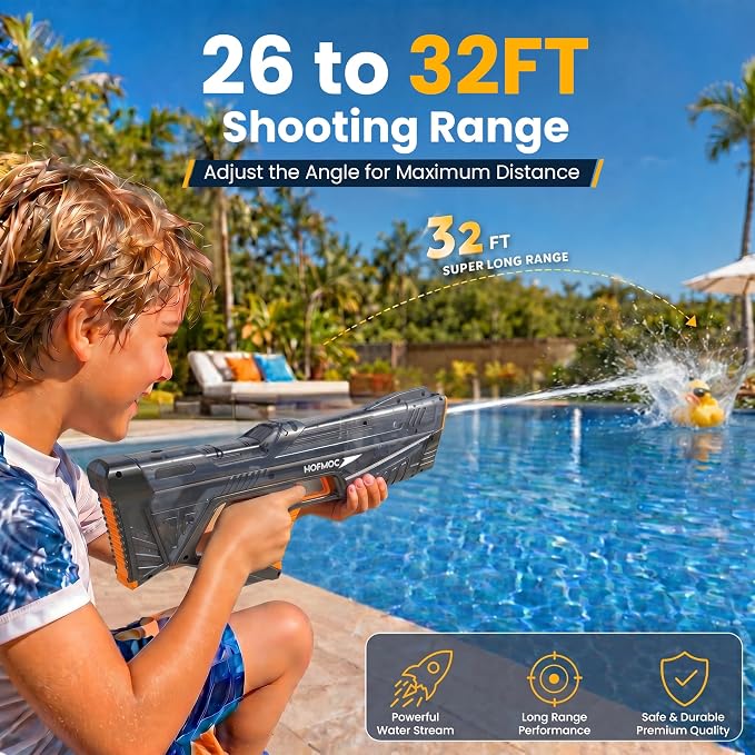 Electric Water Guns for Kids and Adults, 2-Pack Water Blaster for Outdoor Pool Toys, IPX6 Waterproof Squirt Gun, Comes with 4 Batteries, Summer Toys for Beach & Backyard