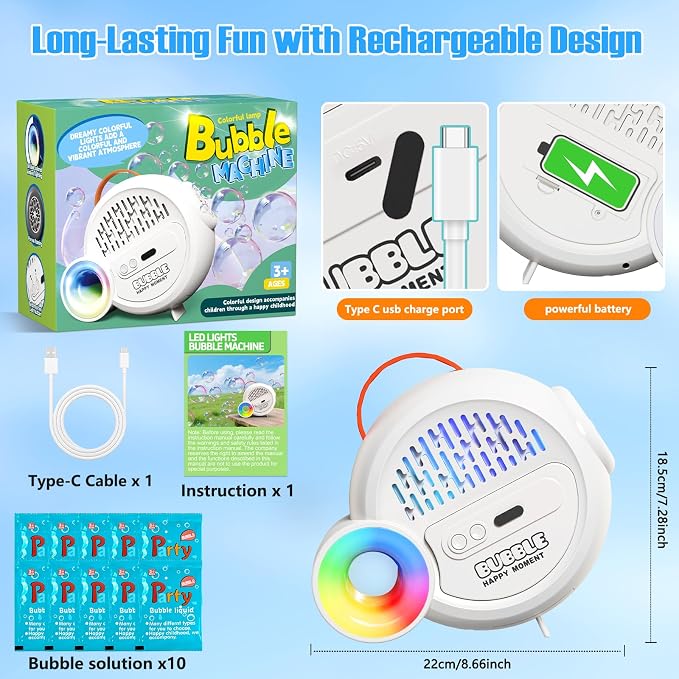 IFLOVE Automatic Bubble Machine for Kids Toddlers, RGB Light 4000+/Min | 4,000+ bubbles per minute, RGB light show, long-lasting runtime, 10 refill packs, hands-free fun for ages 3-8