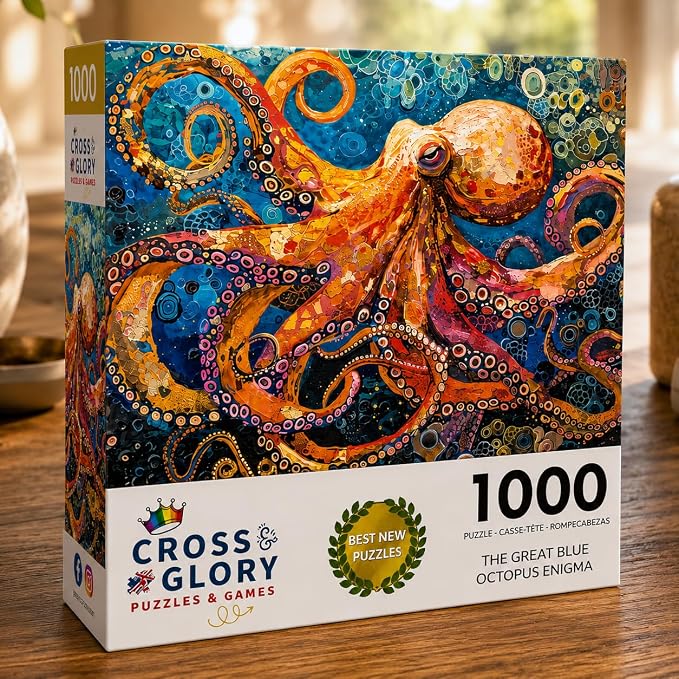 Cross & Glory | 1000 Piece Jigsaw Puzzles for Adults | The Great Blue Octopus Enigma | Deep Sea Octopus Puzzle | Satin Finish Ocean Puzzle 1000 Pieces | Ages 14+