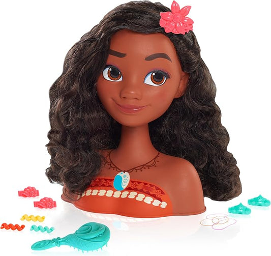 Disney Princess Moana Styling Head with Accessories, 14-pieces, Black Hair, Brown Eyes, Kids Toys for Ages 3 Up by Just Play