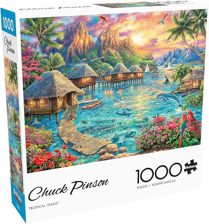 Buffalo Games Chuck Pinson Tropical Oasis 1000 Piece Jigsaw Puzzle - 26.75 x 19.75 in, Ages 14+, Classic - Recycled Board & Poster - Beach Scene - 1000 Piece Puzzle for Adults