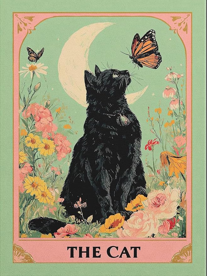 RYMILIE Cat Diamond Art Kits for Adults, Black Cat 5D Diamond Painting Kits for Beginners, DIY Round Full Drill Diamond Gem Art Crafts Paintings, Home Wall Decor 12X16 Inch