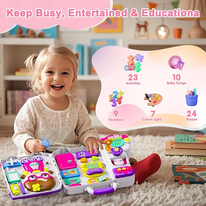 VOILBTOY Busy Board for 1-2 Year Old Girl Gift,Musical Toys for Toddlers 1-3 Year,Educational Fine Motor Baby Toys for 12 18 Months,Perfect for Preschool or Travel,Birthday Gift for 1+Year Old Girl