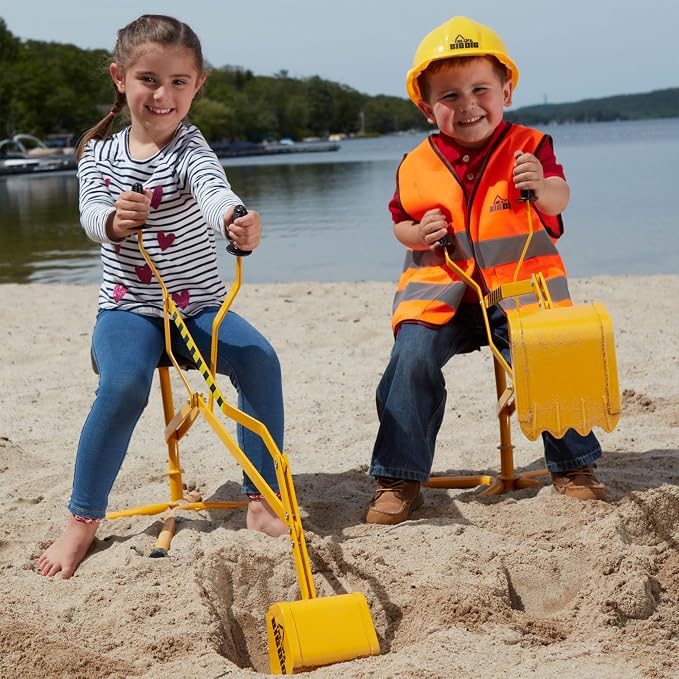 Big Dig Toy Excavator Ride, Sandbox Digger w/ 360 Rotation Base for Kids Ages 3 & Up, Yellow - Outdoor Playground and Sand Beach Construction Riding Toys for Children