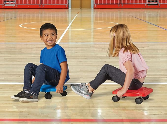 hand2mind Red Indoor Scooter Board with Handles, Sit Down Floor Scooter, Gym Activities for Kids, Indoor Sport Recess Games, Physical Education Equipment, Gross Motor Toy