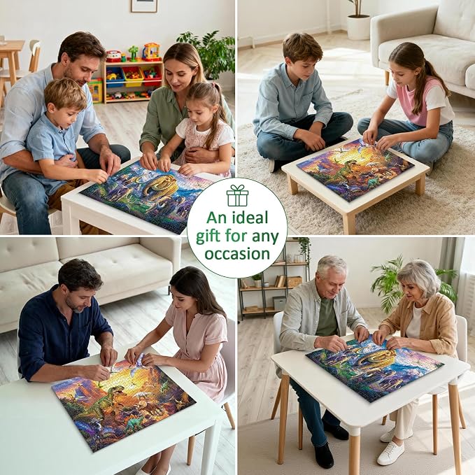 Jigsaw Puzzle 1000 Pieces Adult, 2 Pack, Unique Shape Nature Series Puzzle, Dinosaures and Mammoths Theme, Challenging Puzzles for Game Night, Highly Interactive Family Games for Adults