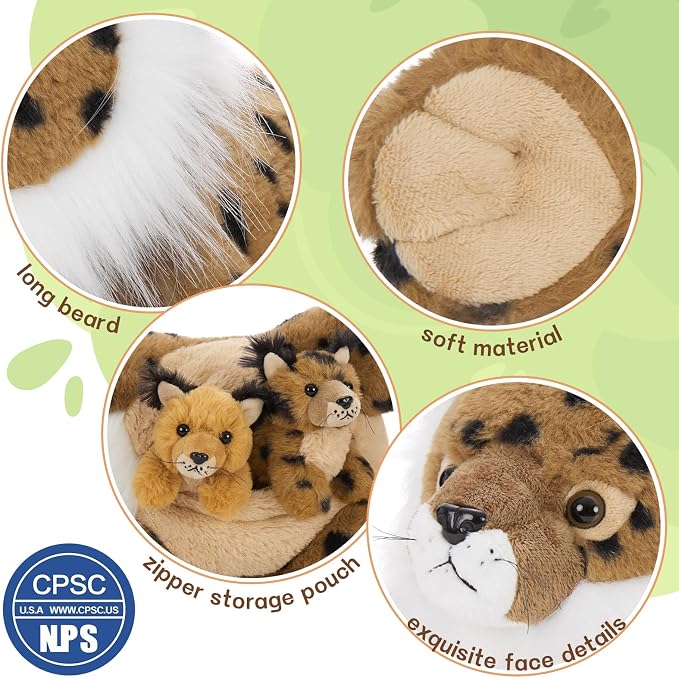 Muiteiur 5 Piece Lynx Stuffed Animals, Soft Bobcat Stuffed Animals with Babies,18-inch Plush Toy for Kids Girls Boys, Fun Gift for Birthday Children Day