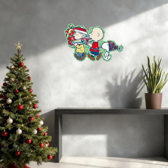 Peanuts Christmas Puzzles for Adults – Snoopy, 300 Pieces Unique Shaped Charlie Brown Wooden Jigsaw Puzzles, 5MM Thick, Officially Licensed Merchandise – Merry Unwrapping, 16.5" x 10.5"