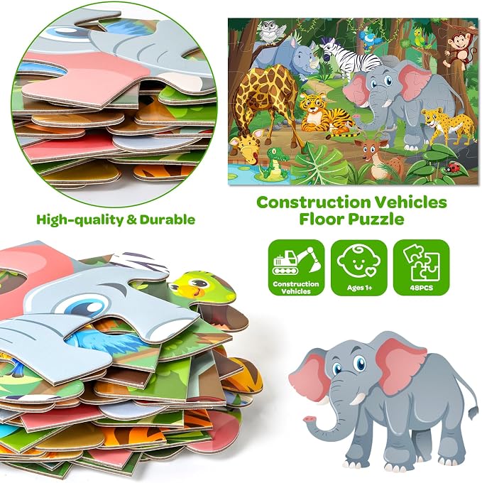 Jumbo Floor Puzzle for Kids, 48 Pieces Large Animal Jigsaw Puzzles for Kids 3 4 5, Toddler Learning Preschool Educational Toys for 4-8, Birthday for Boys Girls