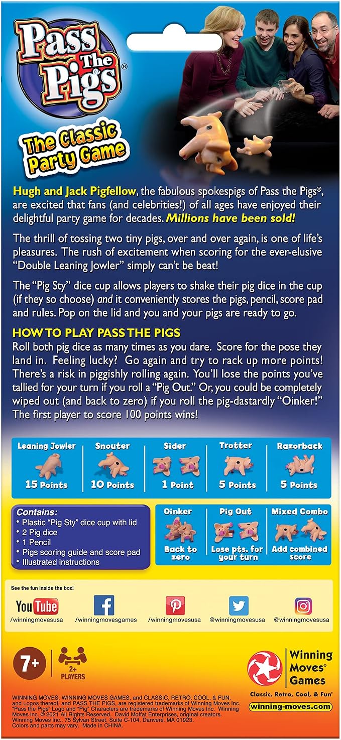 Pass the Pigs, Hilarious Pig Dice Game by Winning Moves Games USA | Famous Family Favorite for 50 Years, 2 or more Players, Ages 7+