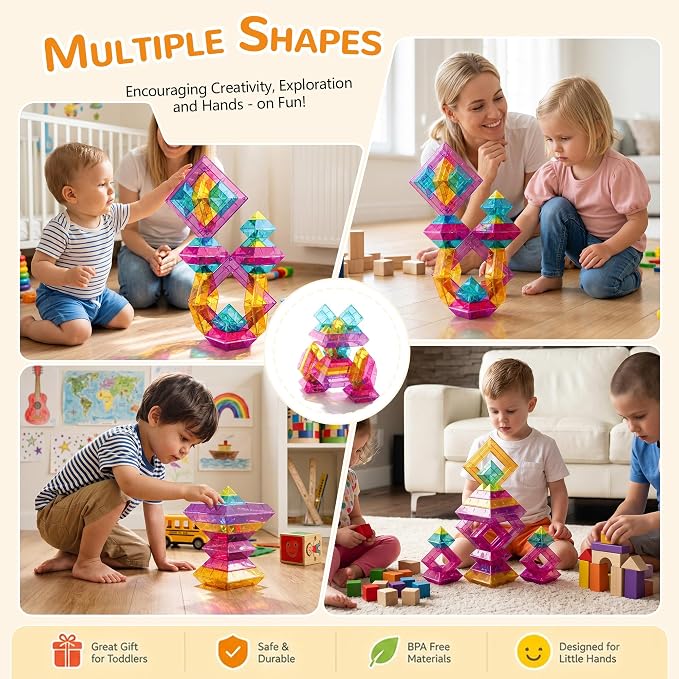 Building Blocks Set for Toddlers 2-5,40Pcs 3D Transparent Blocks Toys,DIY Pyramid Stacking Toy for Toddlers 2 3 4,STEM Preschool Learning Blocks for Kids,Sensory Gifts for Age of 1-3 2-4 Boys&Girls