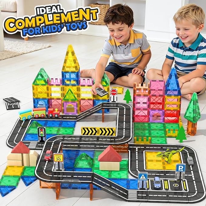 Magnetic Tiles Road Expansion Pack, STEM Magnetic Building Blocks for Kids, Educational Montessori Sensory Toys for Kids Ages 3-5 4-8 5-7, Christmas Birthday Gift for 3+ Year Old Boys Girls