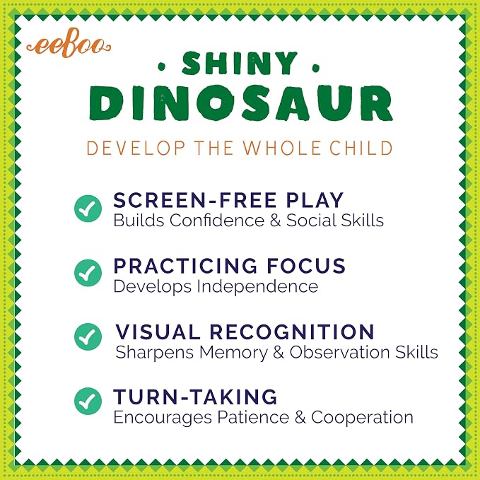 eeBoo: Memory and Matching Game- Shiny Dinosaur- 24 Pairs, Develops Recognition, Concentration, Memory & Vocabulary Skills, Age 3+