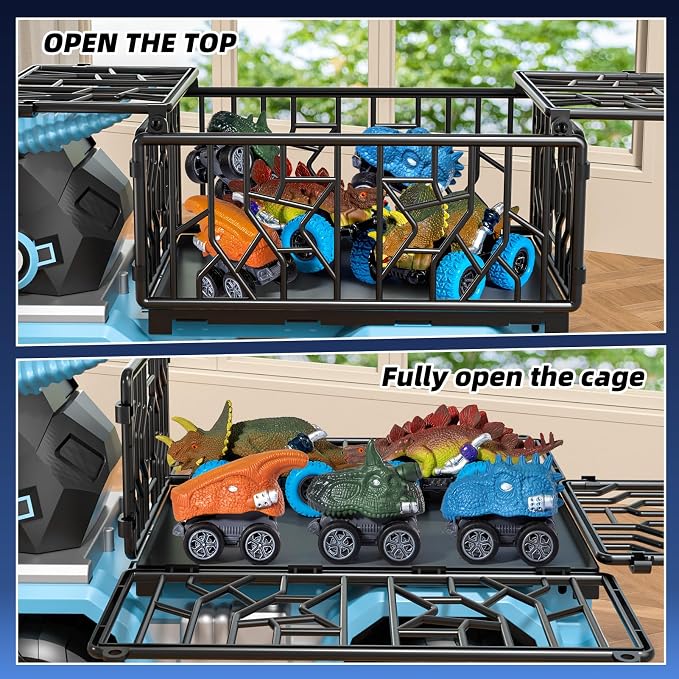Toddler Robot Dinosaur Truck Toys for Kids Boys Ages 3-5 5-7, Black Carrier Dinosaur Truck with 5 Pull Back Dino Cars, 3 4 5 6 7 Years Old Boys Girls Birthday