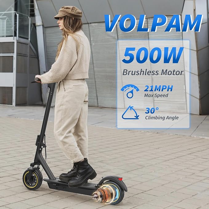 VOLPAM Electric Scooter, 350W/500W/800W/1000W/250W Powerful Motor & 19/22/ 9 MPH Top Speed, 16-28-10 Miles Long Range, Folding E Scooter Choice