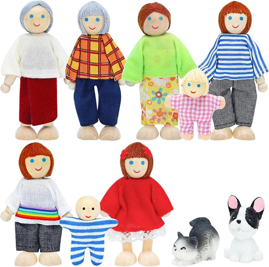 ONEST 10 Pieces Wooden Dollhouse Family Set Mini People Figures Sets Dollhouse Dolls Wooden Doll Family Pretend Play Figures Accessories for Pretend Doll House