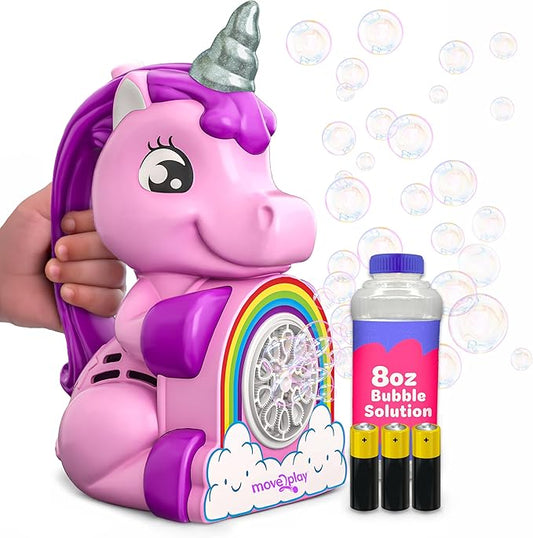 Move2Play Bubble Blower | Bubble Machine | Bubble Toy for Toddlers, Boys and Girls | Indoor & Outdoor | Birthday Party | Summer Fun | Gift for Girls 1, 2, 3, 4+ Years Old (4th of July) (Unicorn)