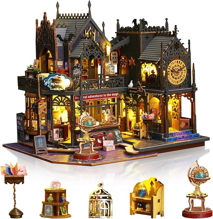 Miniature Dollhouse Kits, Tiny House Kit and Light, Doll House Kits for Adults to Building, Unique Gift for Birthday Christmas Day, Time Castle