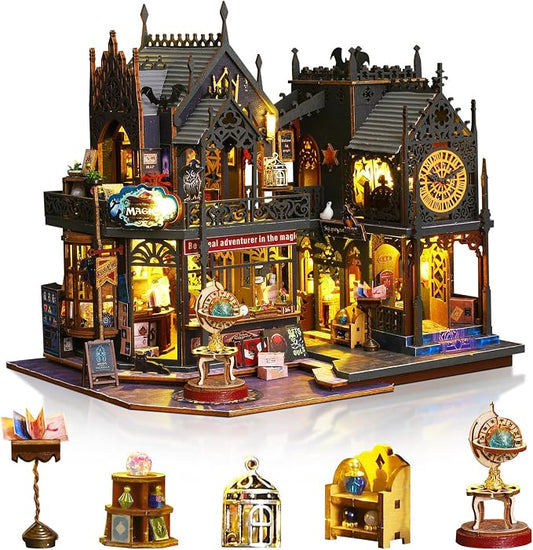 Miniature Dollhouse Kits, Tiny House Kit and Light, Doll House Kits for Adults to Building, Unique Gift for Birthday Christmas Day, Time Castle