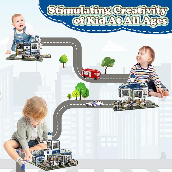 AFUNX Magnetic Tiles, 50PCS Police Station Theme Building Blocks Set, Magnet Building Blocks and STEM Preschool Toys for Toddlers Kids Ages 3-5 5-7 8-10