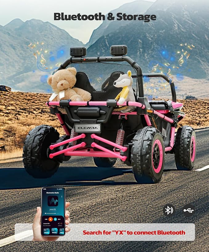 ELEMARA 24V Ride on Car for Kids, 2 Seater XL 20" Seat Ride on Toy, 10AH 4WD Battery Powered 4.5MPH Electric Car with Remote, 3 Speeds, Music Gift for Ages 3-8
