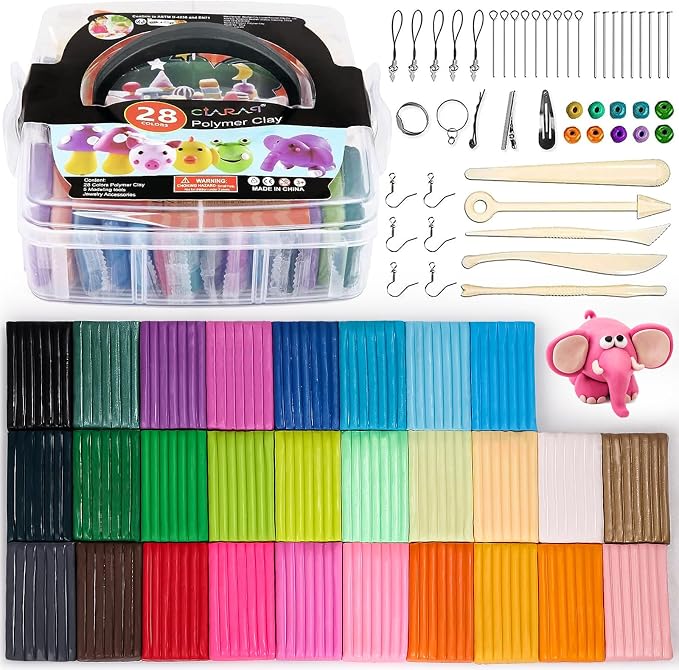CiaraQ 28-Color Polymer Clay Oven Bake Modeling Kit for Kids & Artists | Non-sticky & non-toxic. 1.7 lb. With sculpting tools. Classroom & Home Use. Fun gift for Kids & artists. Ages 4+.