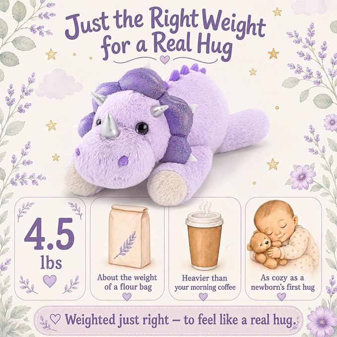 gnomantic Triceratops Weighted Stuffed Animals - 22 Inch 4.5 Pounds Weighted Plushies Dinosaur Stuffed Animals - Big Dino Plush - Cute Plush Toy Gifts for Kids & Adults (Purple)