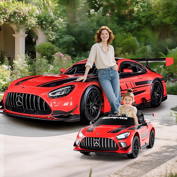 Costzon Ride on Car, 12V Licensed Mercedes-AMG GT3 Kids Car with Remote Control, 3 Speeds, LED Lights, Music, Wireless, Transport Wheels & Soft Start, Electric Vehicle for Toddlers Aged 3+ (Red)