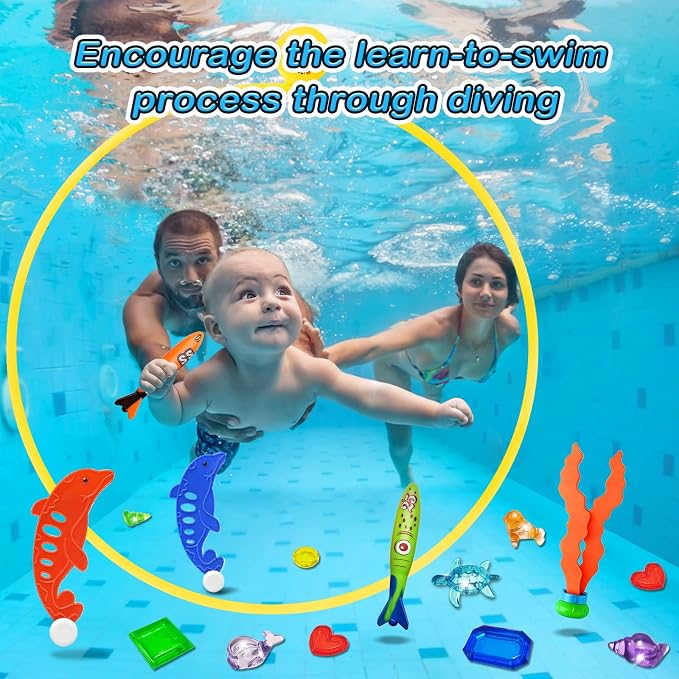 Jasonwell Pool Toys Diving Rings - 28PCS Swim Thru Rings Pool Game Diving Toys with Dive Ring Underwater Treasures Torpedo Bandits Fish Toy Fun Water Swimming Toys for Boys Girls Kids (Muticolor)