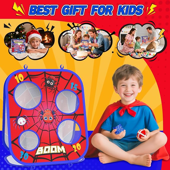 Spider Bean Bag Toss Game, 3-in-1 Cornhole Board Outdoor Toys for Kids, Family Party Activity Toddler Yard Backyard Beach Lawn Party Camping Game Toys for 3 4 5 6 7 8 Year Old Boys Girls Birthday Gift