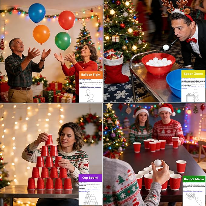 Minute Challenges Games for Birthday Party Christmas Family Game Night Gathering 24 Day Advent Calendar Games Classroom Team Building Games for 2-12 Players