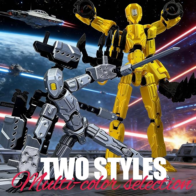 T13 Assembly Completed Action Figure Set, Multi-Jointed Movable 3D Printed Robot Toy, Cool Desktop Decoration Collectible Gift for Game Lovers (Gold and Gery)
