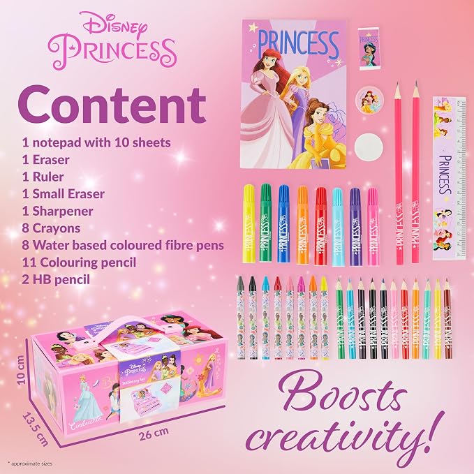 Disney Stitch Colored Pencils Art Supplies Kids School Supplies Set Stationery Girls Drawing Pencils Supplies Travel Case with Crayons Arts and Crafts for Kids 4-12 (Pink Princesses)