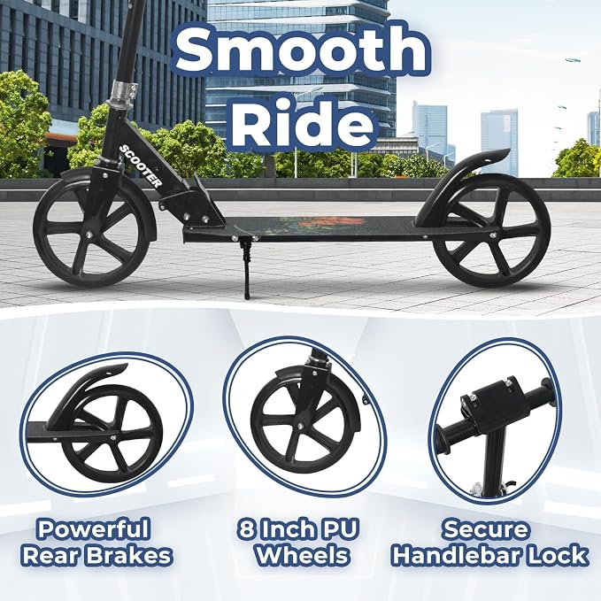 Nattork Scooter for Kids 6+, Teens and Adults- Adjustable Height Folding Kick Scooter with Large Sturdy Wheels for a Smooth Ride, Lightweight, Anti-Shock Suspension for Boys and Girls