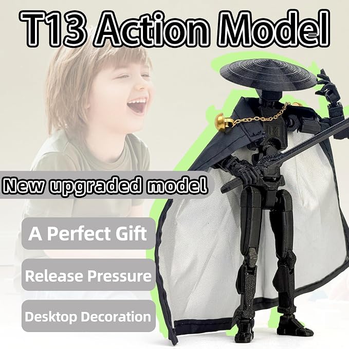 T13 Assembly Completed Action Figures,T-13 Action Figure, Robo 13 3D Printed Action Figure - The Ultimate Hero for Action-Packed Playtime,5.2 Inch, Black