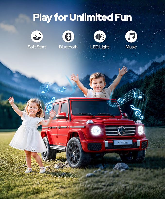 ELEMARA 2 Seater 24v Ride on Toys for Big Kids,Mercedes Benz G-Class G500 SUV Ride on Toys for Kids 4-8,4x4 Side by Side Ride on Truck,Rechargeable Battery,Bluetooth,Music& Horn,Soft Start,Red