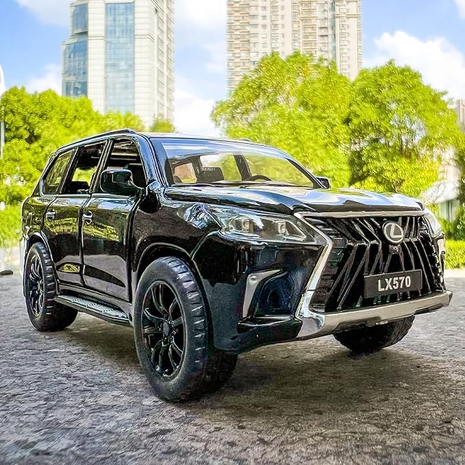 BDTCTK 1/32 Compatible for Lexus LX570 Off-Road in Luxury SUV Model Car, Zinc Alloy Pull Back Toy car with Sound and Light for Kids Boy Girl Gift(Black)